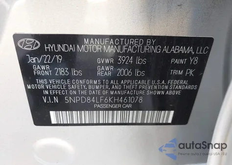 2019 Hyundai Elantra Sel from USA, damaged, VIN 5NPD84LF6KH461078